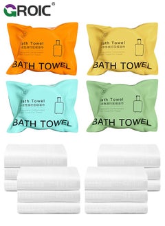 اشتري 4Pack Large Compressed Bath Towel,Disposable Cotton Bath Towels, Portable Light and Reusable Compressed Towel,Premium Disposable Towel for Hotel Camping Sports Hiking في الامارات