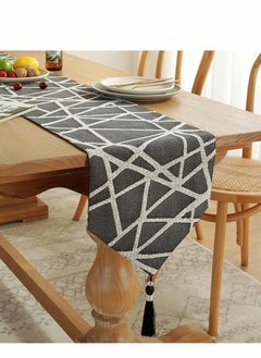 اشتري Table Runner, Boho Runners 72 inches Long, Modern AB Side Linen Black and Mineral Gray with Tassels, Holiday Coffee Farmhouse Style for Dining Room في الامارات