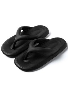 Buy Comfortable Solid Color Thick Soled Flip Flops Indoor Outdoor Non Slip Flip Flops Black in Saudi Arabia