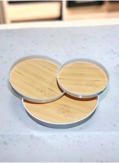 Buy 3-Piece Round Serving Trays Set Brown/White 34x34x3cm in Saudi Arabia