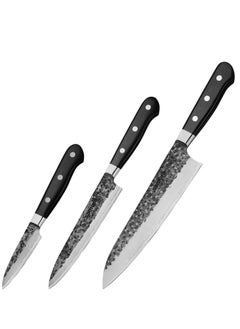 Buy Samura PRO-S LUNAR Set of 3 Kitchen Knives | Paring Knife, Utility Knife, Chef's Knife | Hammered Damascus Steel Blade | G-10 High-Pressure Fiberglass Handle | Precision Cutting in UAE