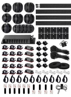 اشتري 280-PCS Cord Management Organizer Kit 4 Cable Sleeve split with 44 Self Adhesive Cable Clips Holder, 10pcs and 2 Roll Self Adhesive tie and 200 Fastening Cable Ties for TV Office Car Desk Home في السعودية