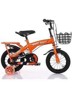 Buy Children's Bikes with Training Wheels and Metal Basket 14", Orange, Size S in Saudi Arabia