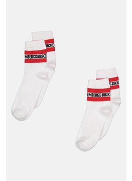 Buy Men 2 Pairs Brand Logo Quarter Socks, White/Red in UAE