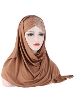 Buy Muslim Hijab Instant Hijab for Women Glitter Sequin Forehead Cross Turban Islamic Head Scarves Shawl Wrap Long Fashion Chiffon Scarf Premium Head Cover for Women and Girls Brown in Saudi Arabia