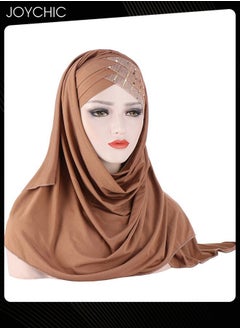 اشتري Muslim Hijab Instant Hijab for Women Glitter Sequin Forehead Cross Turban Islamic Head Scarves Shawl Wrap Long Fashion Chiffon Scarf Premium Head Cover for Women and Girls Brown في الامارات