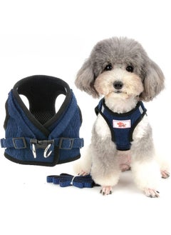 Buy Dog Harness and Lead Sets Puppy Vest Harness No Pull Adjustable Reflective Step-in Soft Mesh Corduroy Vest Harnesses for Boy Girl Pet Dogs Puppy Chihuahua Cats Blue Size-L in Saudi Arabia