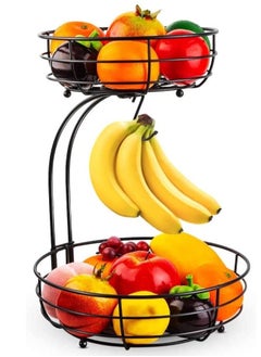 Buy 2 Tier Detachable Large Capacity Countertop Fruit Basket Storage and Vegetables Rack Bread Display with Banana Hanger in Saudi Arabia