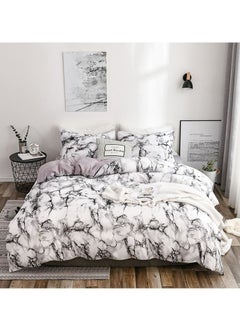 اشتري 3 Piece Set of Marble Patterned Pure Plain Printed Bed Covers（White） في الامارات