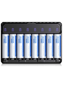 اشتري AA Rechargeable Batteries Charger, 8-Bay Pro AA AAA Battery Charger with Type-C Fast Charging, Independent Slot في السعودية
