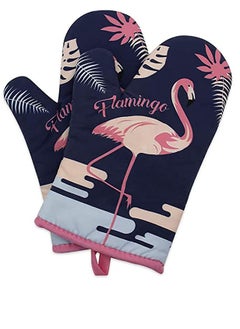 Buy Oven Mitts Heat Resistant 500 Degrees Oven Gloves Cute Flamingo Design with Quilted Lining Hanging Loop for Cooking BBQ Baking 1 Pair in Saudi Arabia