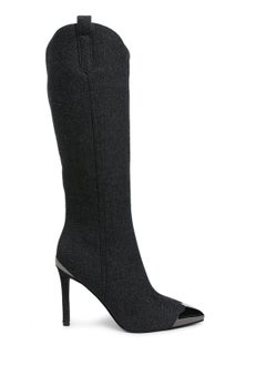 Buy Metallic Cap Toe Denim Boots in Black in UAE