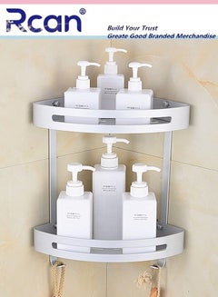 Buy Double Layer Shower Room Kitchen Bathroom Corner Aluminum Alloy Storage Rack Without Drilling Self Adhesive Belt 2 Hooks Multipurpose Wall Mounted Storage Board in Saudi Arabia