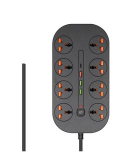 Buy 2 Meter Cable With 8 Power Socket 3 Usb Ports 1 Type-c Ports Power Strip in UAE
