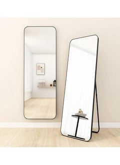 Buy Full Length Mirror 155x45cm, Floor Mirrors with Aluminum Alloy Frame Free-Standing Leaning Large Bedroom Dressing Mirror, Full Body Mirror with Stand for Living Room,Bedroom,Black in UAE