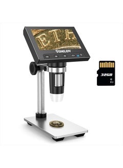 Buy DM4 Coin Microscope 1000X with 4.3" Screen, 720P LCD Microscope with Metal Stand, 8 Adjustable LED Lights, PC View for Kids Adults, Windows Compatible, 32GB TF Card Included in UAE