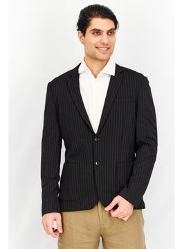 اشتري Men Fitted Stripe Long Sleeve Blazer, Black في الامارات