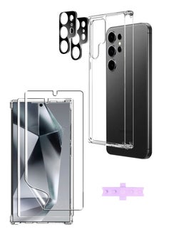 اشتري 5 in 1 for Samsung Galaxy S24 Ultra Case Clear PC+TPU 6.8 Inch + 2 Pack S24 Ultra Soft Screen Protector Film + 2 Pack Camera Lens Protector, Slim Thin Shockproof Phone Cover 6.8 Inch في السعودية