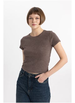 Buy Woman Fitted Crew Neck Knitted Short Sleeve T-Shirt in Egypt