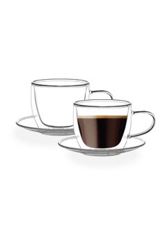 Buy Double Wall Glass Cup and Saucer Set of 2-180ml in UAE