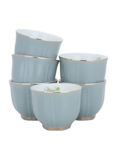 Buy Light gray and gold porcelain coffee cup set, 12 pieces in UAE