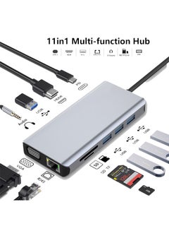 Buy USB C Hub 11 in 1 Type C Hub Multport Adapter Compatible with 100W PD+4K HDMI+USB3.0(10G)*4+SD+TF+100W RJ45+1080P VGA+AUDIO3.5mm in Saudi Arabia