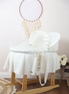 Buy Baby Moses Basket Off-White Basket with Rocking Wooden Stand in UAE