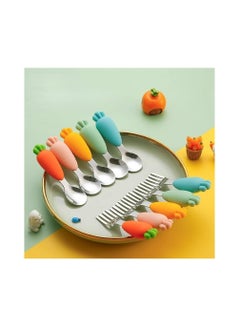 Buy Set of 2 Kids Cutlery Set -304 Stainless Steel Baby Feeding Spoon Set, Children's Portable Tableware 2 PCs (Spoon & Fork Set) with Plastic Case - Random Colors in UAE