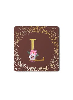 Buy Designer Leather Coasters Mat for Beverage Drinks- Custom Monogram Initial Letter Floral Pattern Alphabet - L (Brown) in UAE