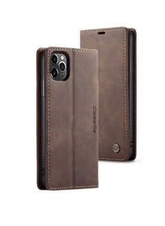 Buy iPhone 12 Pro Max Stand Holder Premium PU Leather Flip Folio Book Case with Card Slot [Shockproof TPU Interior Case] Compatible with iPhone 12 Pro Max Wallet Case BROWN in Saudi Arabia