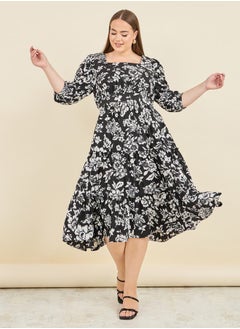 اشتري Plus Floral Print Gathered Detail A-Line Midi Dress في السعودية