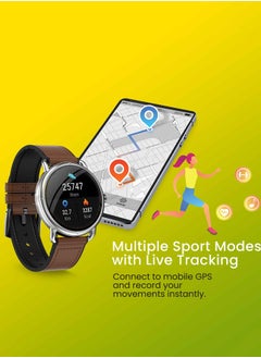 اشتري Gravity 1.32" Bright HD Display Smartwatch, Bluetooth Calling, Blood Oxygen, Heart Rate Monitoring, Multi Sports Mode, Step Pedometer, Multiple Watch Faces, Sync with App Smart-Time Pro, Silver Brown في الامارات