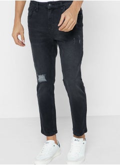 Buy Tapered Cropped Fit Rip Detail Jean in UAE