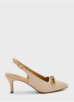 Buy Chunky Chain-Embellished Slingback Pumps in Saudi Arabia