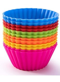 Buy 12Pcs/Lot 7Cm Muffin Cupcake Mould Colorful Round Shape Silicone Cupcake Mould Bakeware Maker Mold Tray Baking Cup Liner Molds, Multi Color in UAE