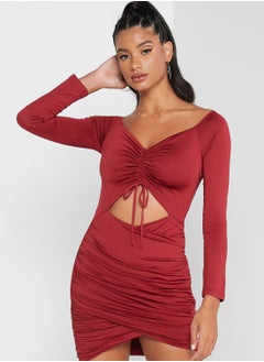 Buy Ruched Bardot Cut Out Mini Dress in Saudi Arabia