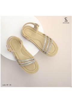 Buy SF-30 Shiny Iris Leather Flat Sandal - Beige in Egypt