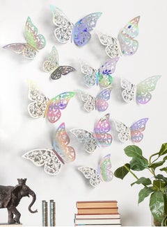 اشتري 12pcs 3D Butterfly Sticker, Holographic Hollow Out Waterproof Room Decorating Creative Butterfly Sticker في الامارات