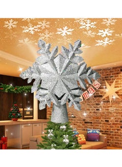 Buy Christmas Tree Topper Lighted with Built-in Led Rotating Snowflake Projector Lights 9.6” Hollowed Tree Topper with Sliver Spangles Plug In for Indoor Home Xmas New Year Party Tree Decor in UAE