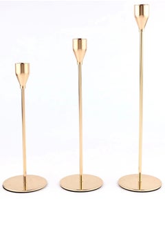 اشتري Pow Pink Gold Candle Holders Set of 3 for Taper Candles, Decorative Candlestick Holder for Wedding, Dinning, Party, Fits 3/4 inch Thick Candle&Led Candles (Metal Candle Stand) في الامارات