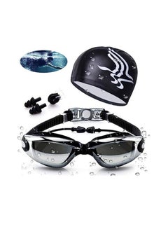 Buy Swimming Goggles Waterproof and Cap Set 4 in 1 UV 400 Protection Lenses Clear Anti Fog in UAE