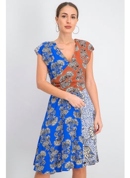 Buy Women Printed Colorblock Dress, Blue and Brown in UAE