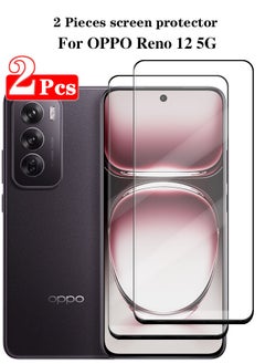 Buy 2 Pieces Full Cover Glass Screen Protector For OPPO Reno 12 5G Black/Clear and Screen Protector Accessorie in Saudi Arabia