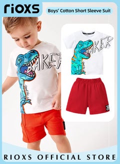 Buy Toddler Baby Boys Top and Short Sets Kids Short Sleeve Dinosaur Shirt Short Pants Suits Breathable 100% Cotton Outfits Summer Playwear in UAE
