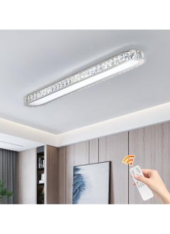 Buy Dimmable LED Crystal Ceiling Light 39'' Kitchen Lighting Fixtures Ceiling Modern Luxury Crystal Ceiling Light with Remote Chrome Long Ceiling Light Fixture for Kitchen Dining Room Hallway,48W in UAE