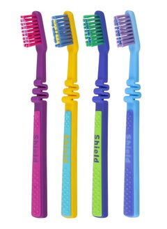 اشتري Shield Care Flex Junior Toothbrush with Spring Neck, Maximum Oral Care for Kids - Super Soft Bristles, 4 Colors - 4 Count (Pack of 1) في الامارات