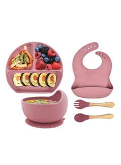 Buy Silicone Baby Feeding Set, Toddler Divider Plate & Bowl with Suction, BPA Free Baby Tableware Set with Adjustable Soft Silicone Bib & Utensils Baby Tableware Set in Saudi Arabia