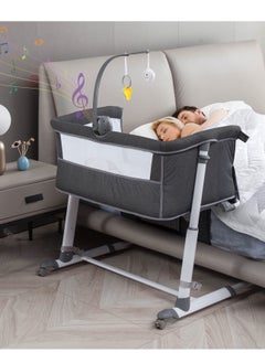 Buy RONBEI - baby bedside crib, With Music Function, Wheels And Toys, Adjustable And Portable for Infant For Baby Boy & Girl, Dark Grey in UAE