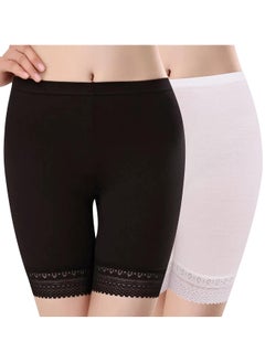 Buy Women's/Girl's Cotton Lycra Stretchable Lace Cycling Shorts/Under Skirt Shorts Safety Shorts, Black/White in UAE