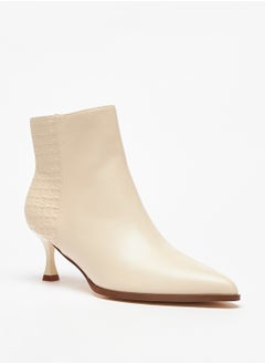 Buy Textured Pointed Toe Ankle Boots with Flared Heel and Zip Closure in UAE